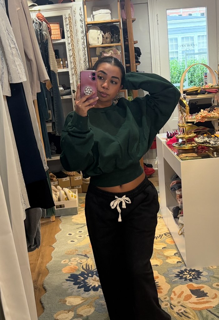 Acid Wash Cropped Balloon Sweatshirt