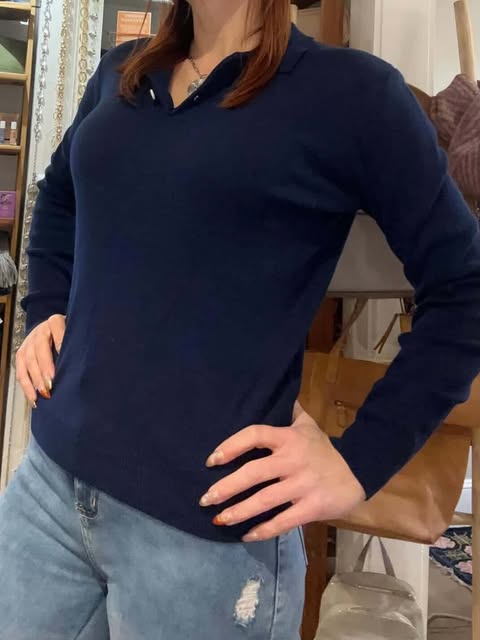 Long Sleeve Cotton Button Up Polo