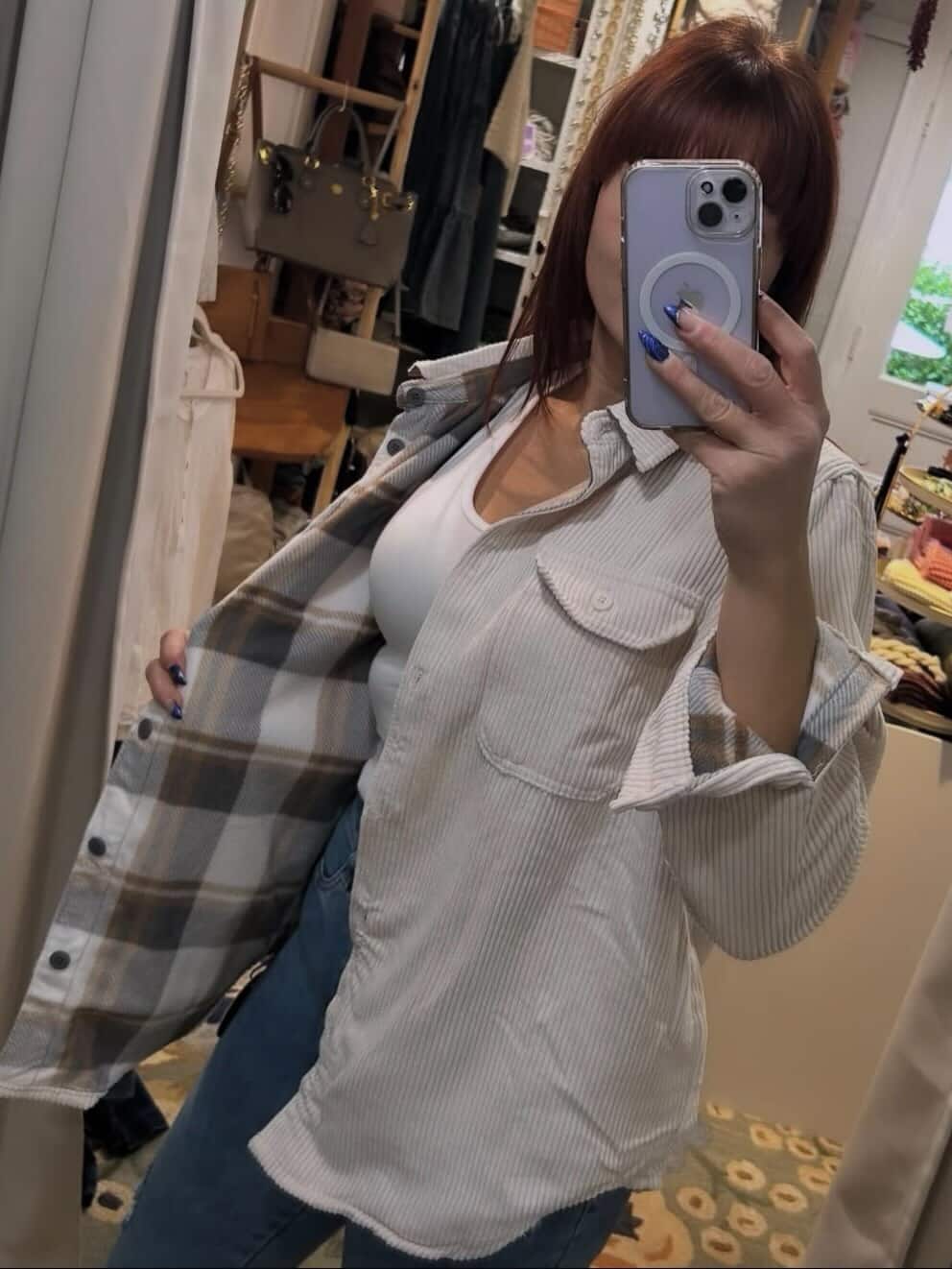 Plaid Lined Corduroy Flannel Shacket (Reversible)