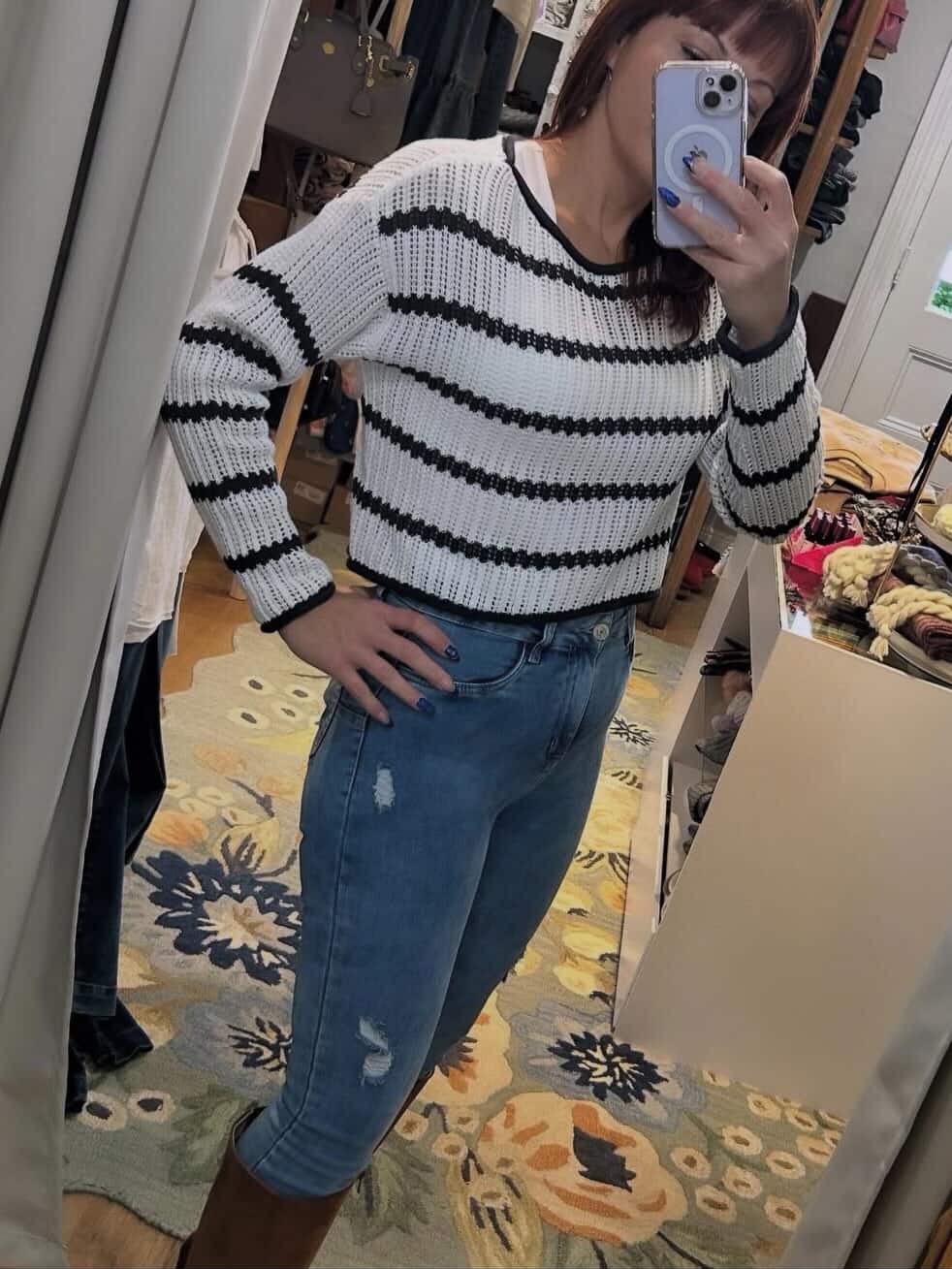 Chic Striped Cropped Knit Sweater