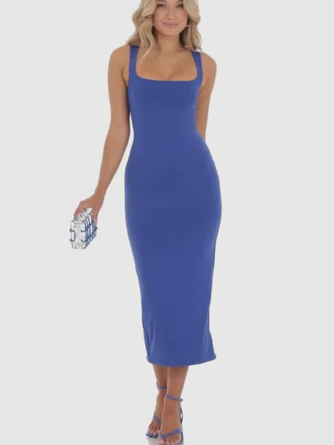 Square Neck Bodycon Midi Dress