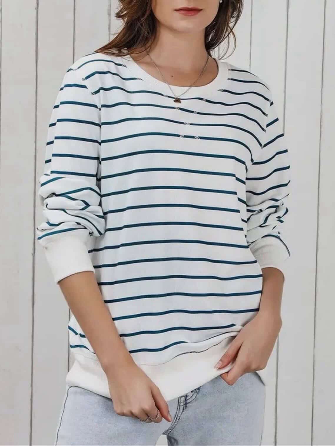 Striped Print Long Sleeve With Ribbed Trim