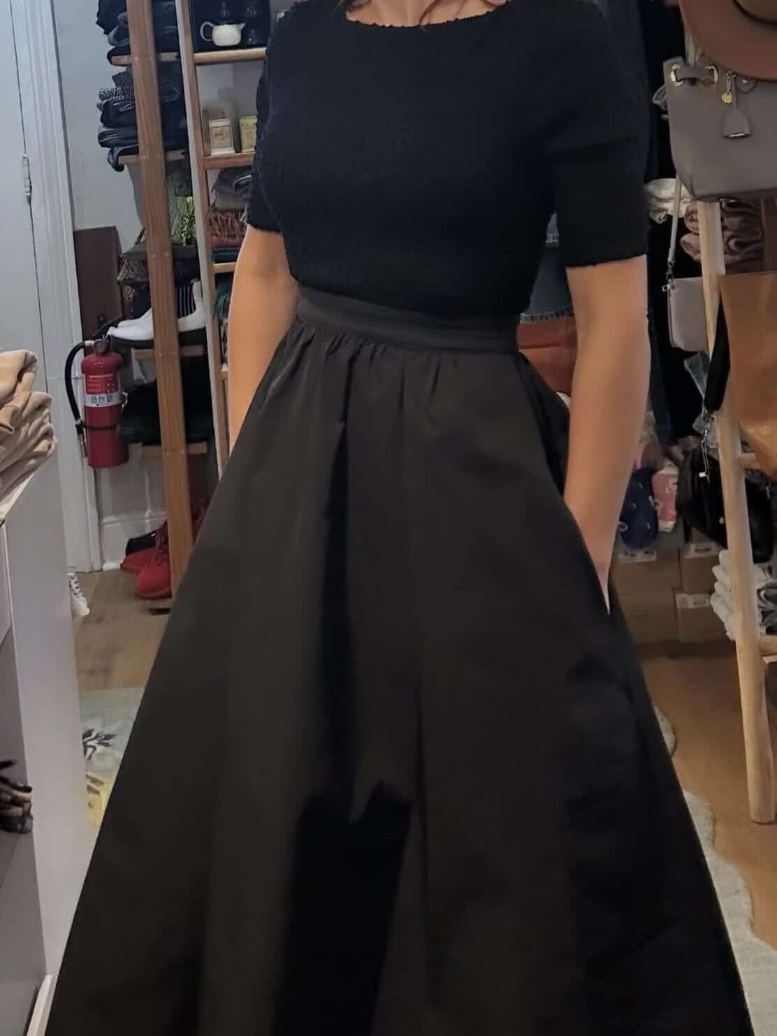Evening Grace Black Woven Midi Dress