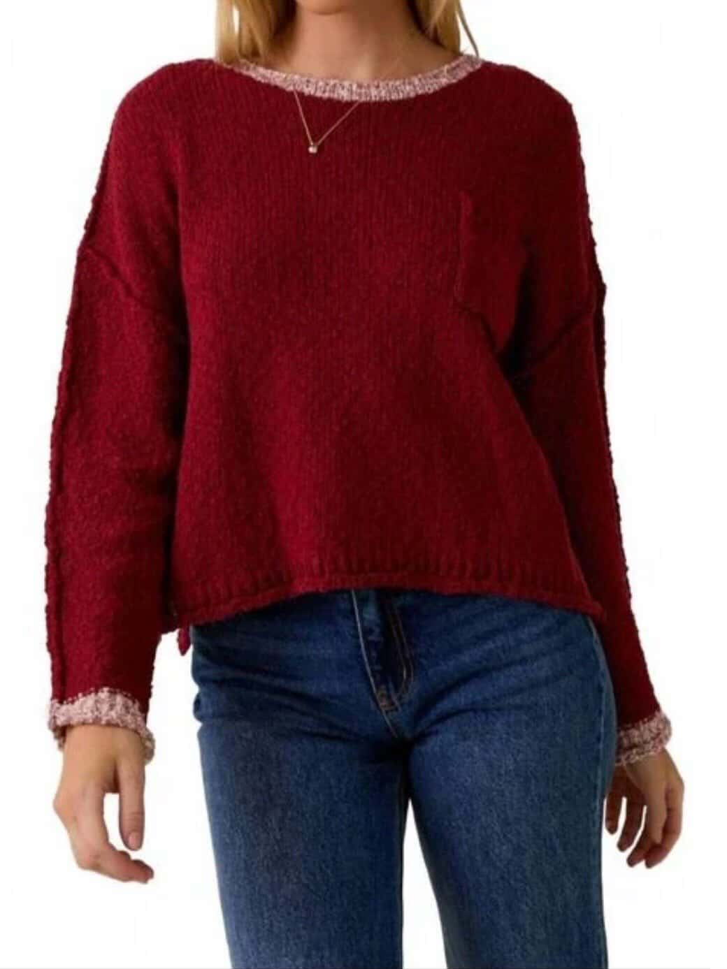 Exposed Seam Cranberry Cropped Sweater