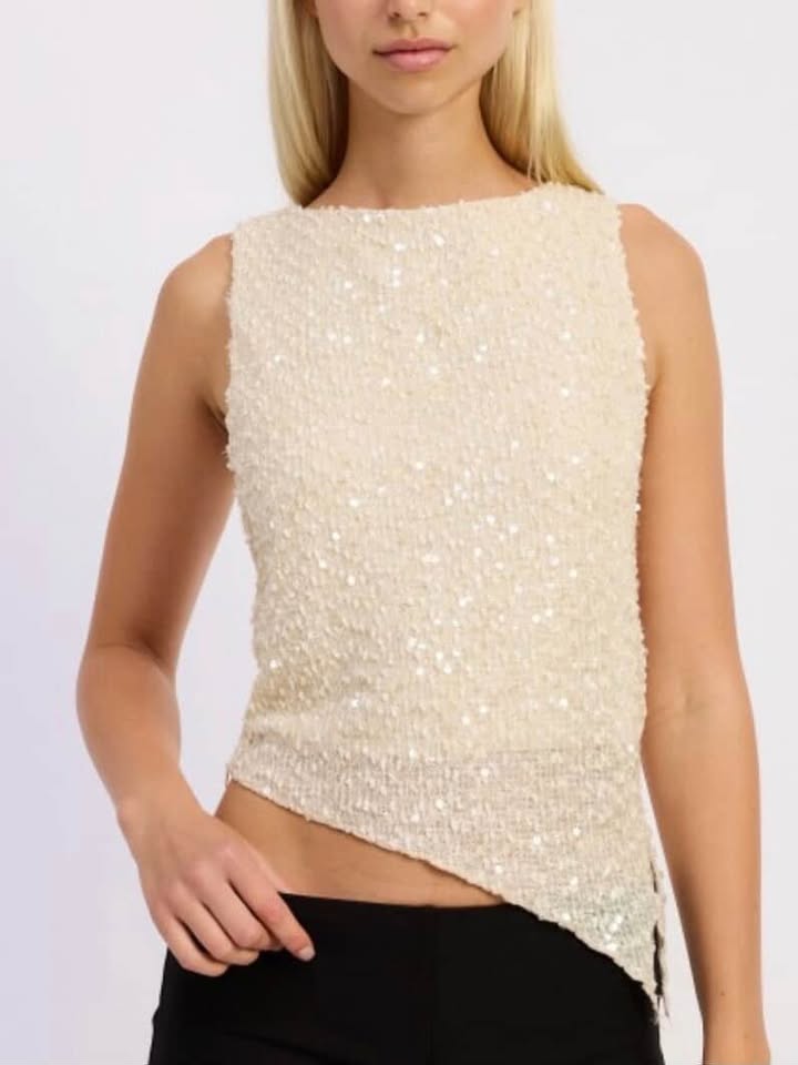 Asymmetrical Hem Sequin Top