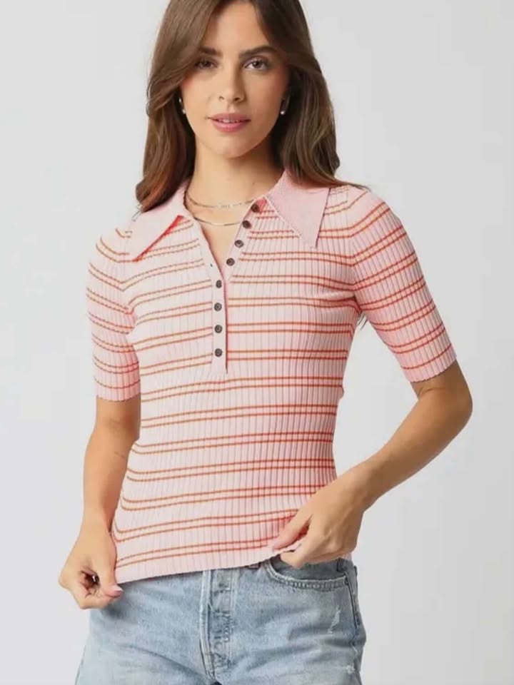 Ina Stripe Top Blush Orange