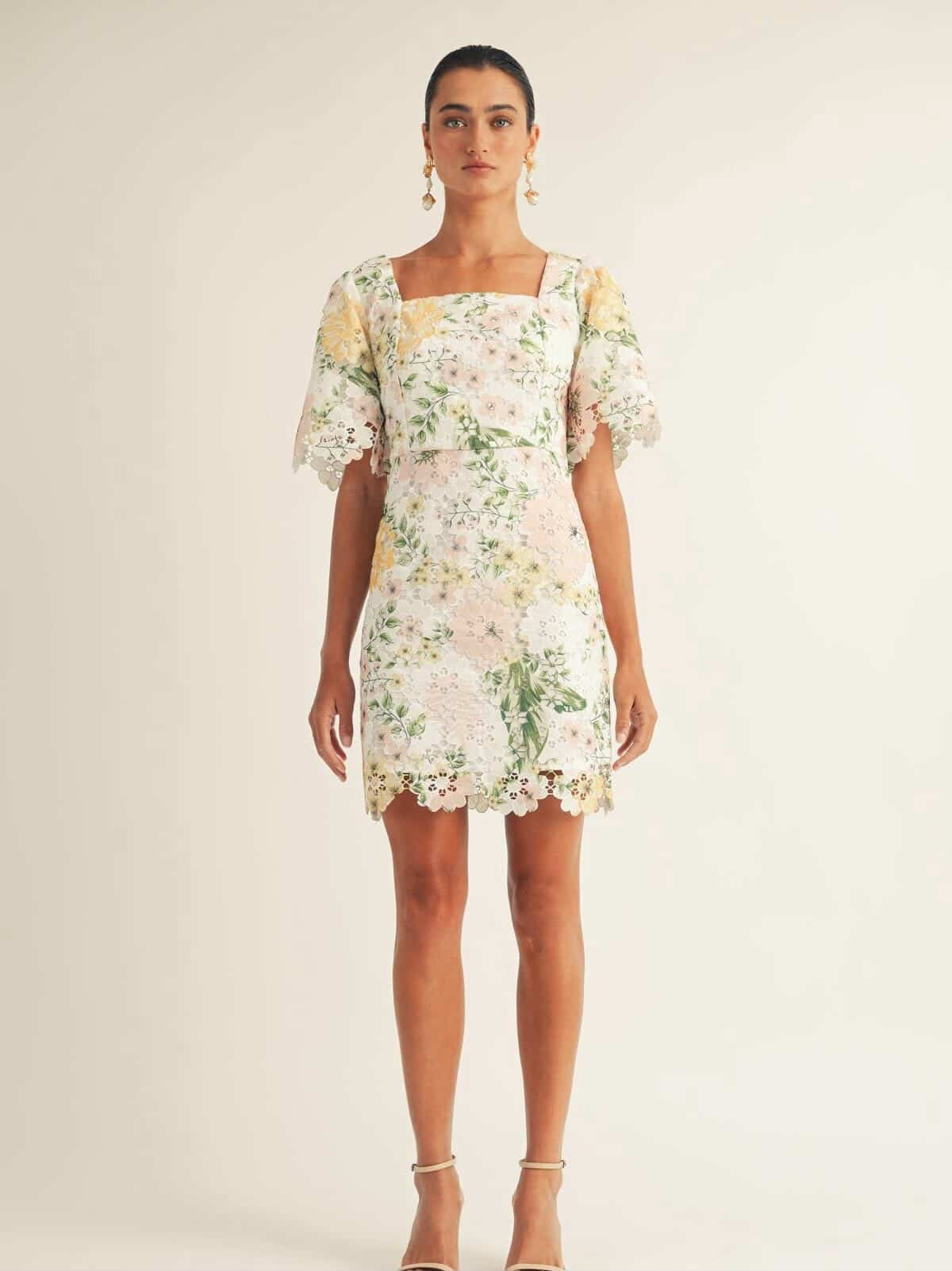 Floral Lace Square Neck Mini Dress