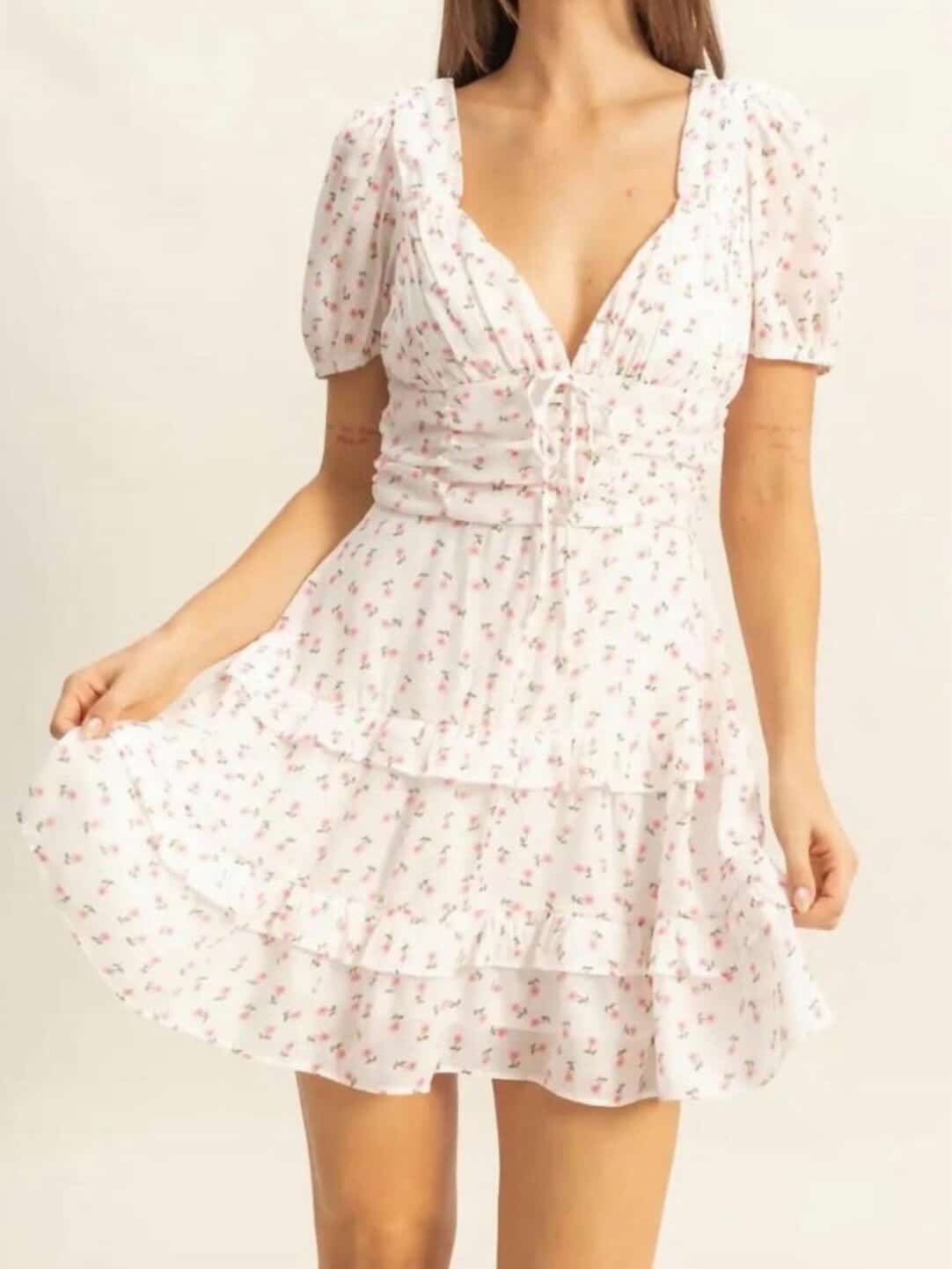 Floral Sweetheart Neckline Mini Dress