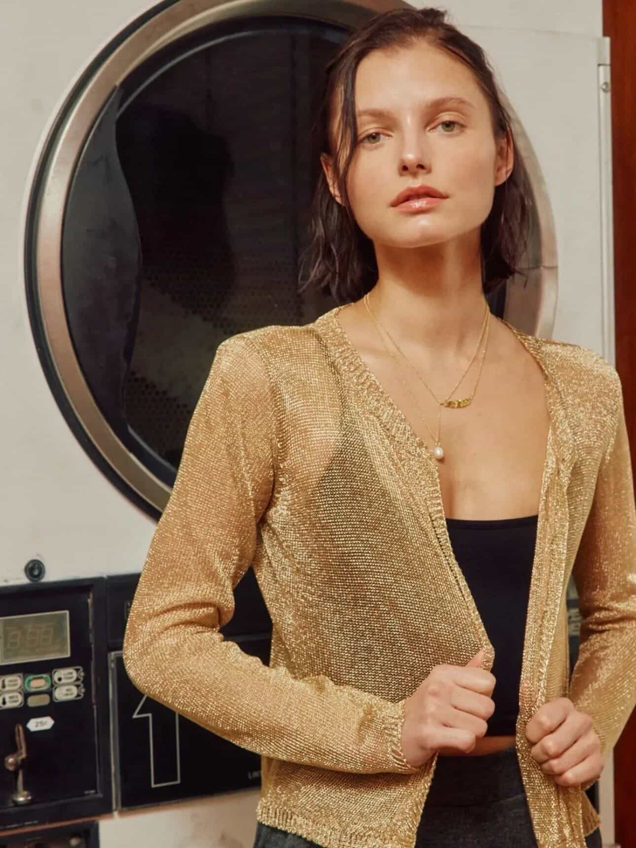 Metallic Open Front Cardigan