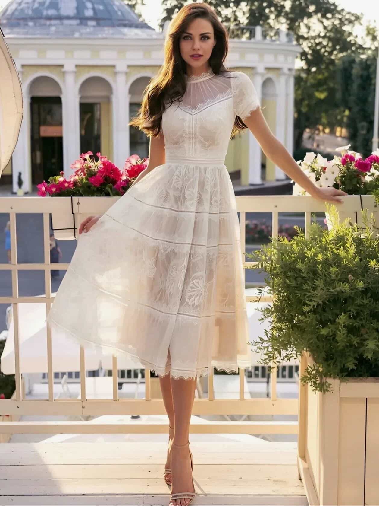 Tea Length Tiered Lace Dress