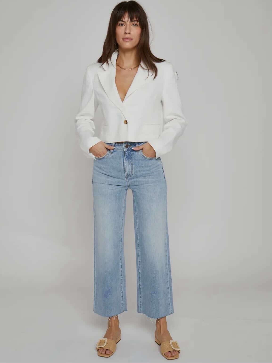 High Waisted Cropped Raw Hem Jeans