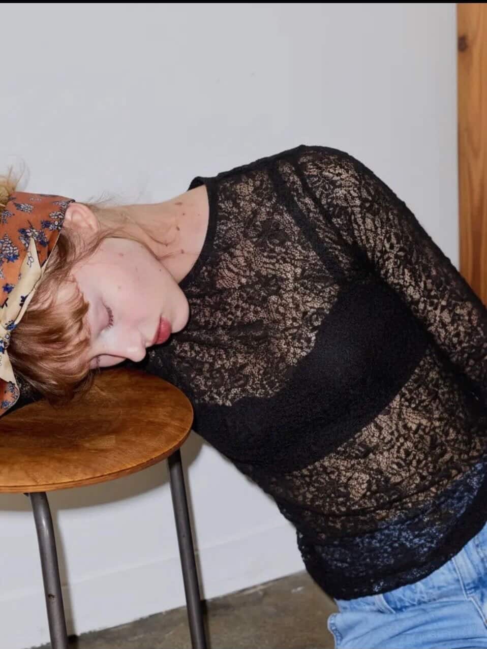 Crew Neck See-Through Lace Top
