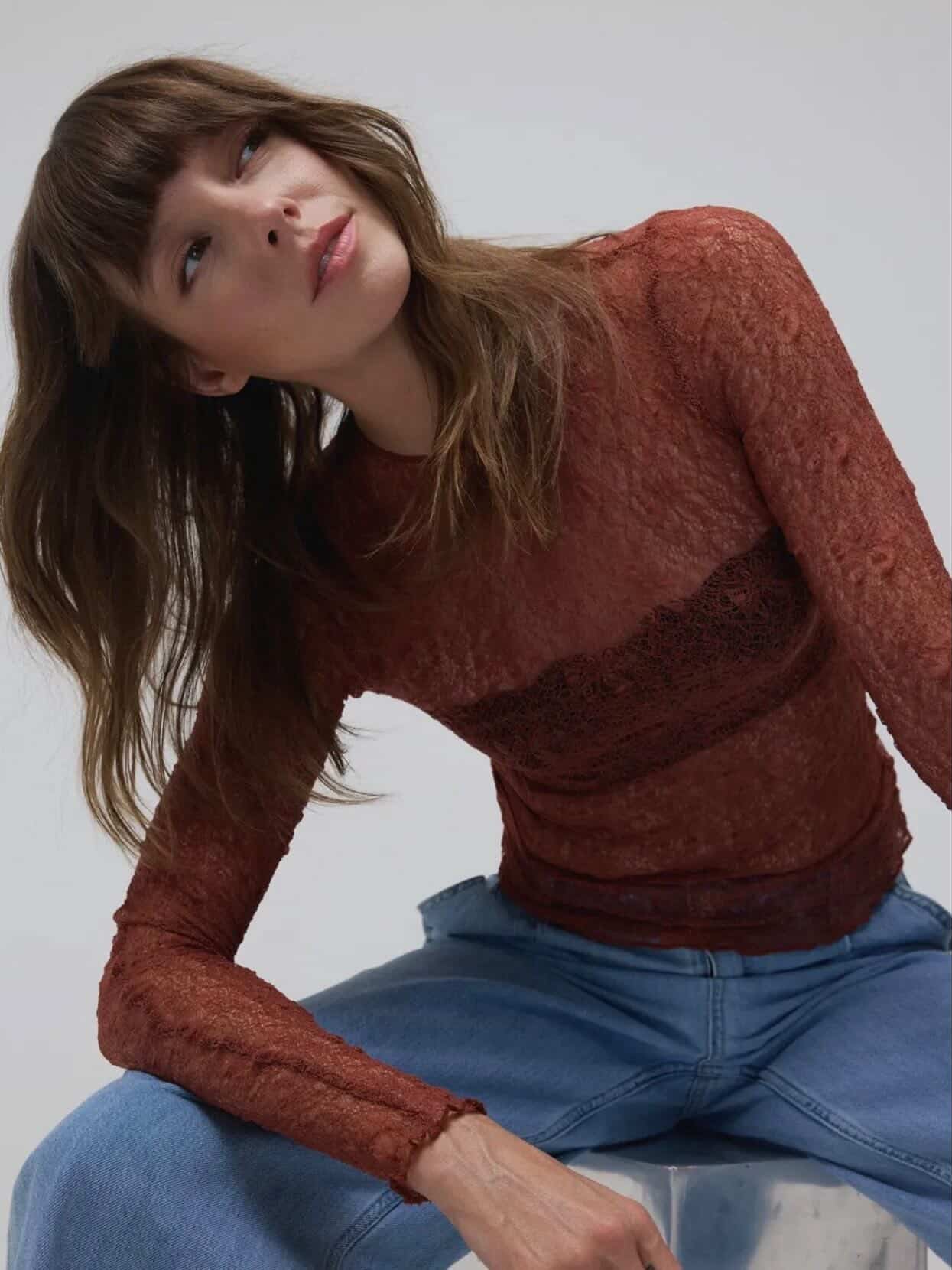 Crew Neck See-Through Lace Top - Image 5