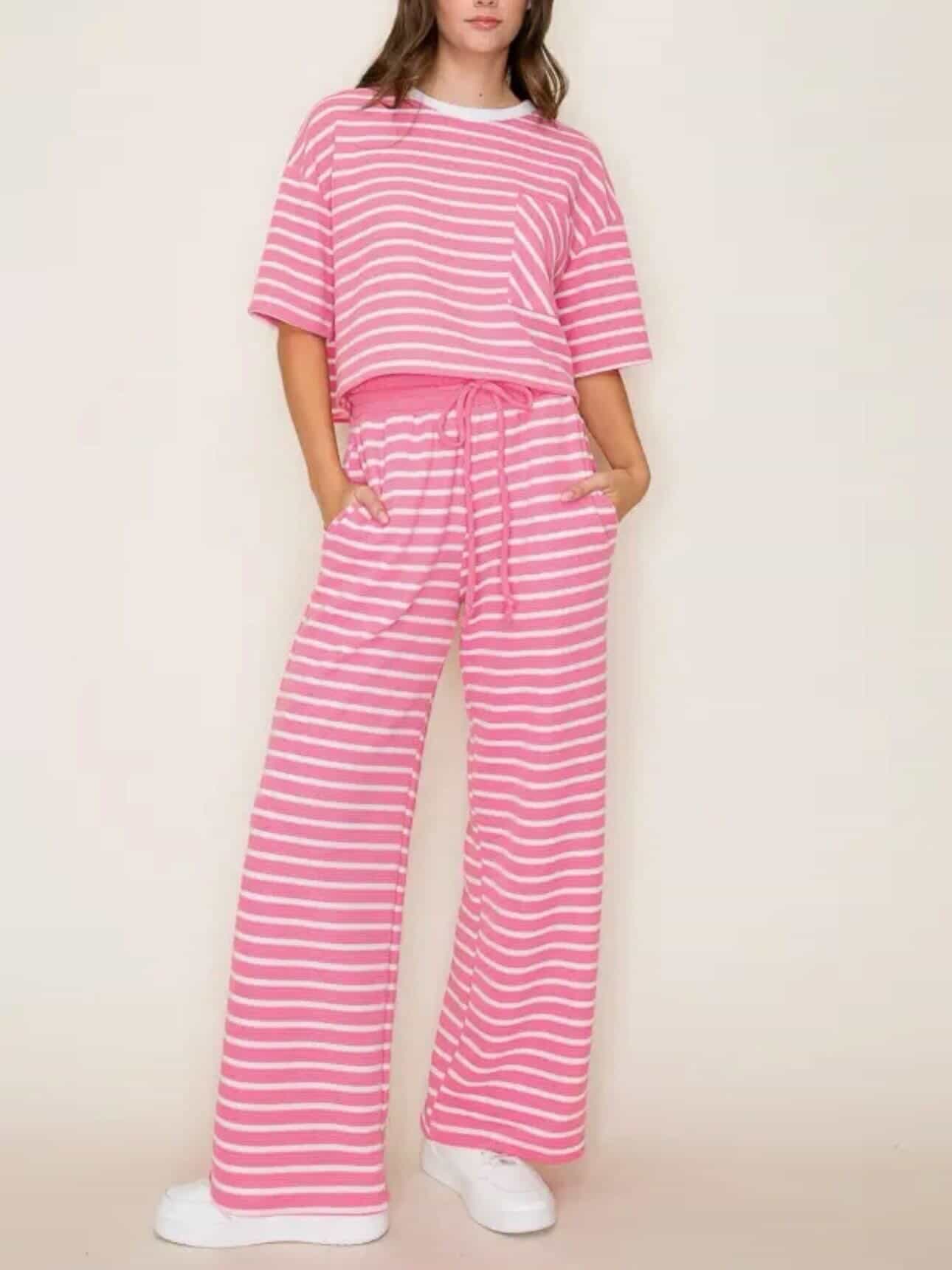 Sailor Cloudy Knit Stripe Bottoms with Drawstring and Pocket