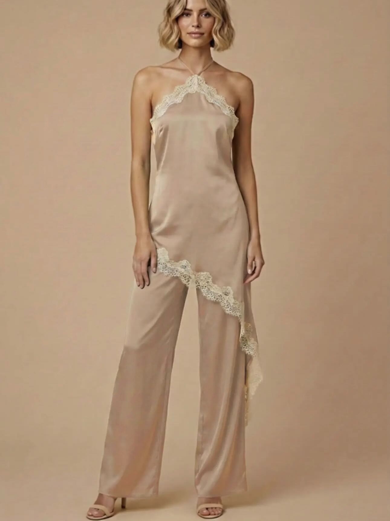 Satin Lace Halter Jumpsuit