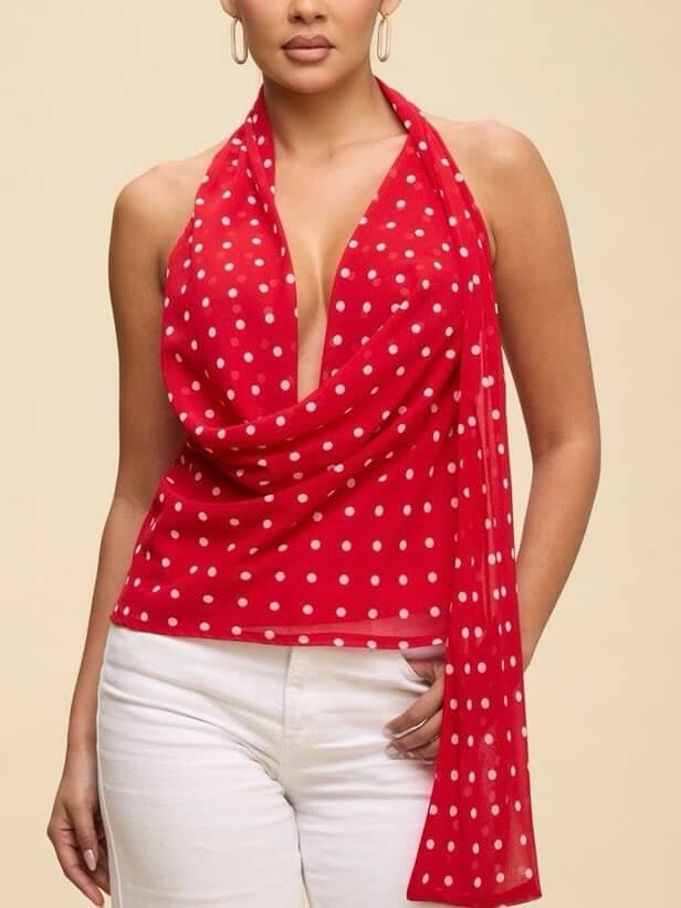 Red and White Polkadot Top