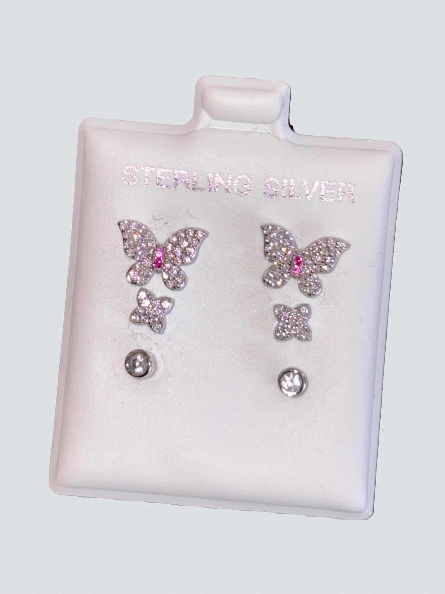 Sterling Silver Butterfly Trio Earrings