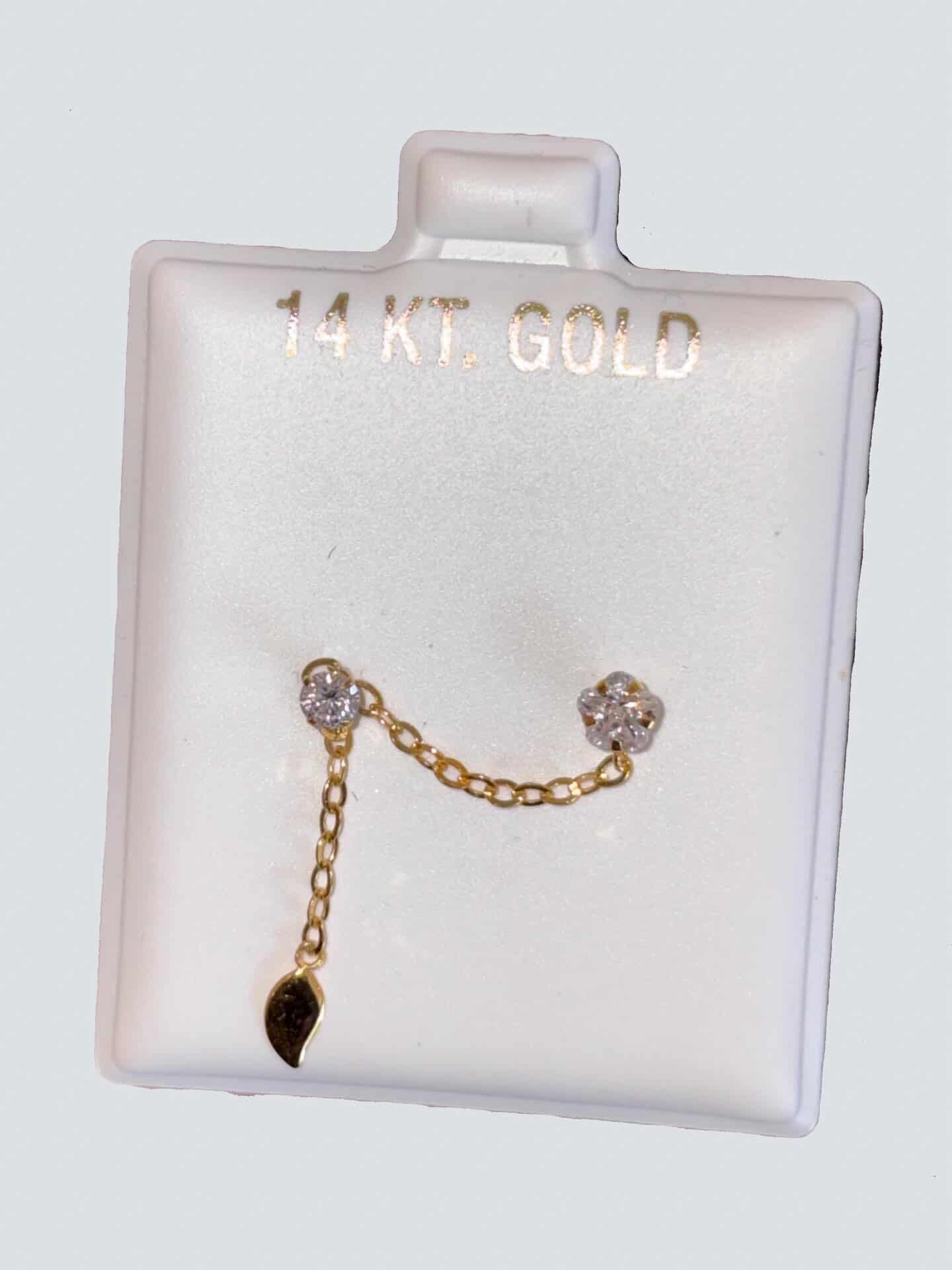 14k Gold Double Stud With Chain