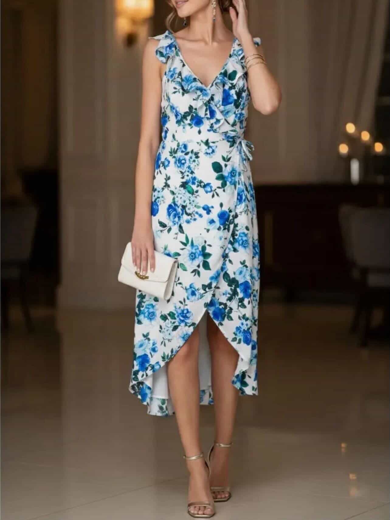 Floral Print Sleeveless Wrap Midi Dress