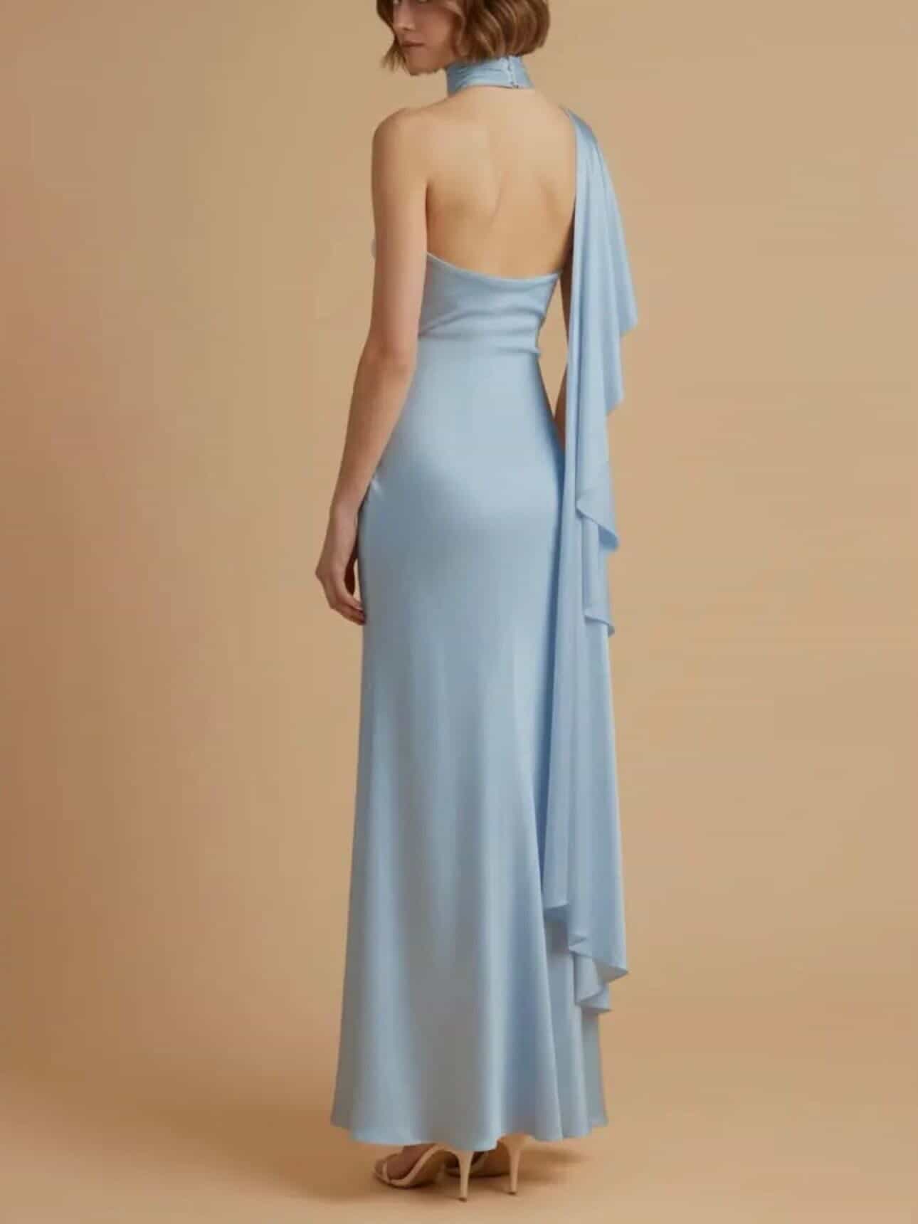 One Shoulder Satin Jersey Maxi Dress - Image 2