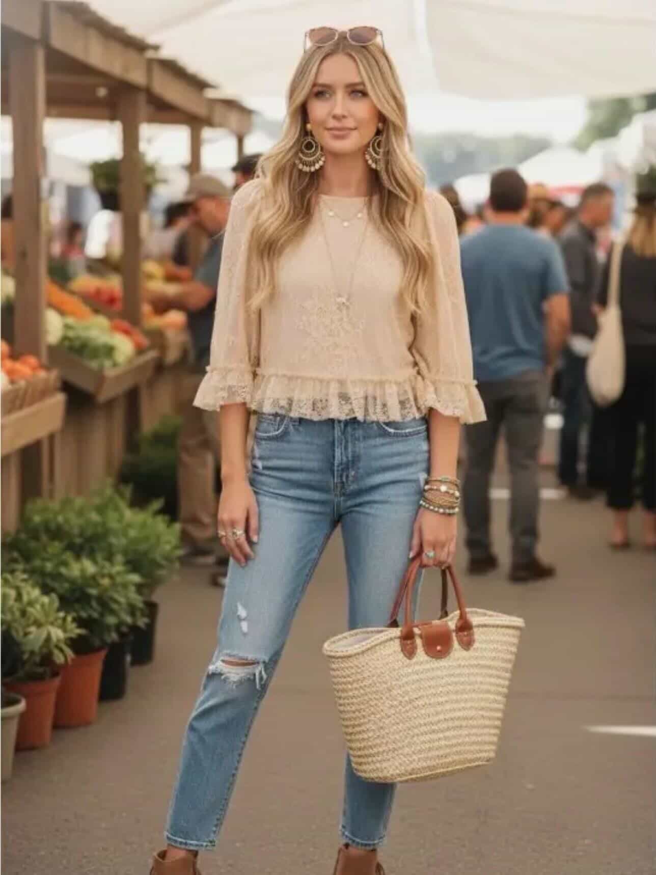 Sheer Lace Ruffle Hem Blouse